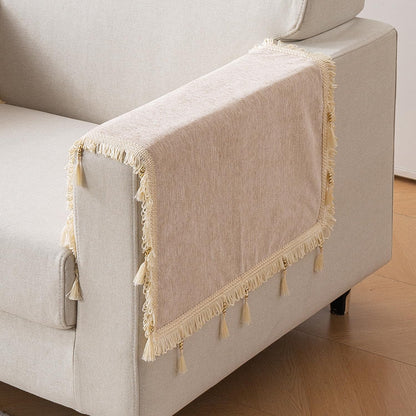 Serenity Tassel Chenille Sofa Cover with Tassel – Ivory Fringe