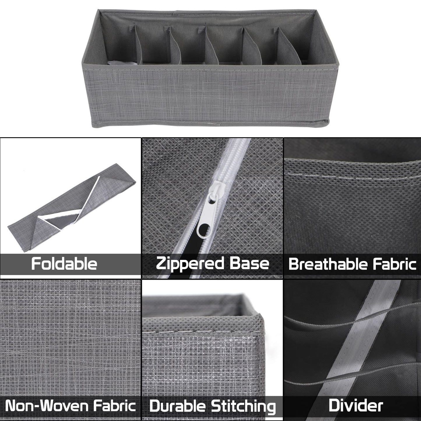 Non-Woven Fabric Undergarment Organizer Storage Box For Drawers Bra Panty Socks Tie Lingerie Organizer For Wardrobe, Grey