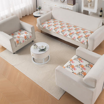 Quilted Sofa Seat Mat for 5-Seater Sofa (3+1+1), Tassel Twigs | Painterly Floral