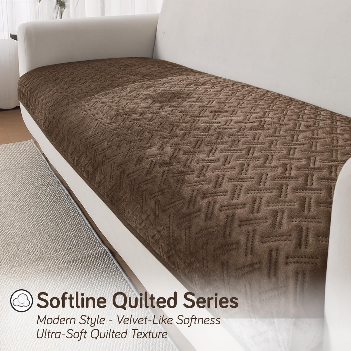 Premium Velvety Quilted Softline 5-Seater Sofa Cover (3+1+1), Chocolate Brown