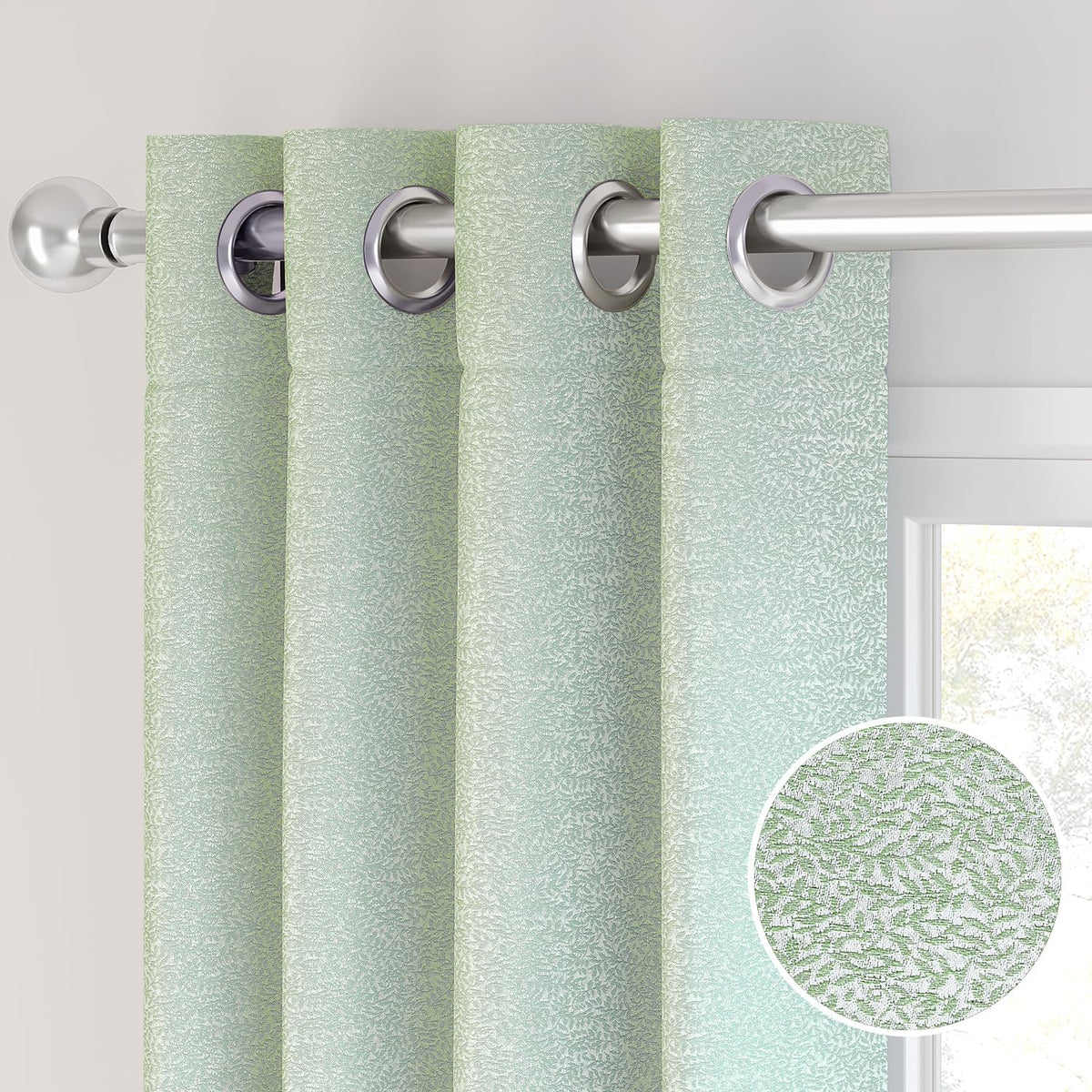HOKIPO Eden Eyelet Curtains, 7 Feet Long - Sage Green - image 7