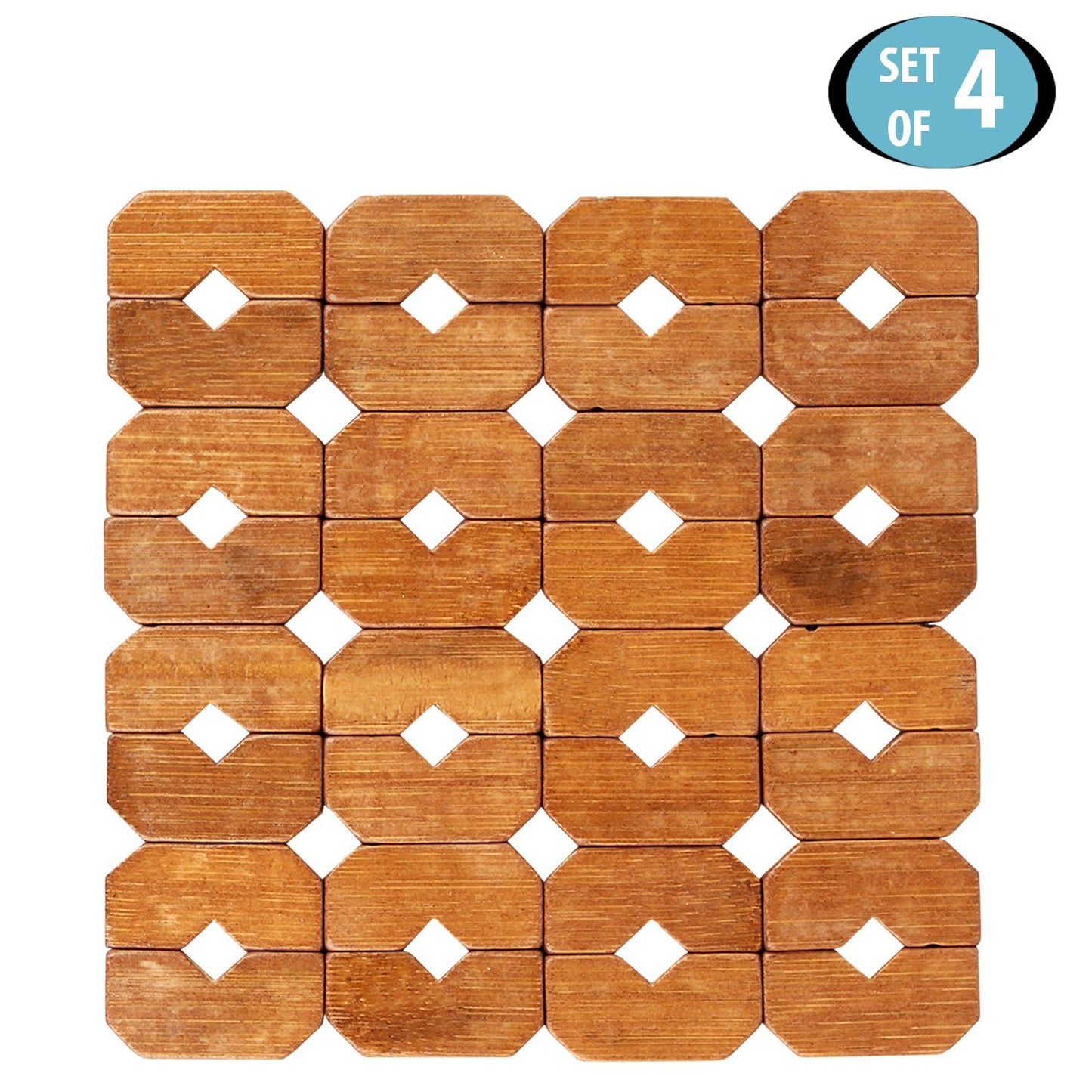 HOKIPO Square Bamboo Coaster Heat Pad, Pan Pot Holder, 15 x 15 cm, Pack of 2/4/6
