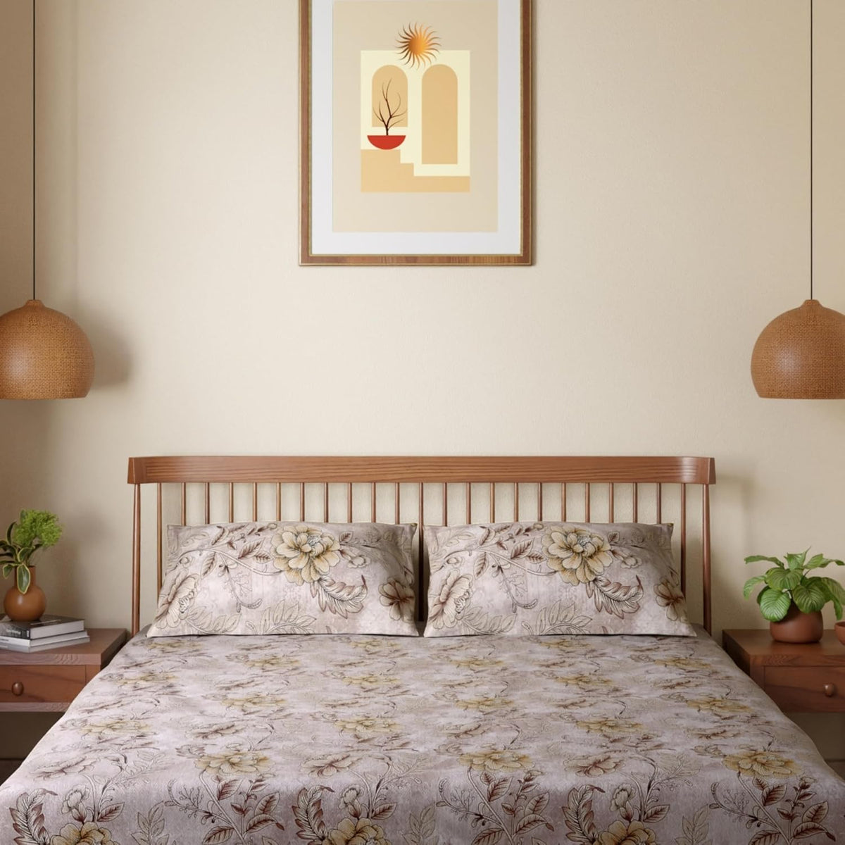 HOKIPO King Size Cotton Bedsheet, 2 Pillow Covers, Chestnut & Mustard - image 8