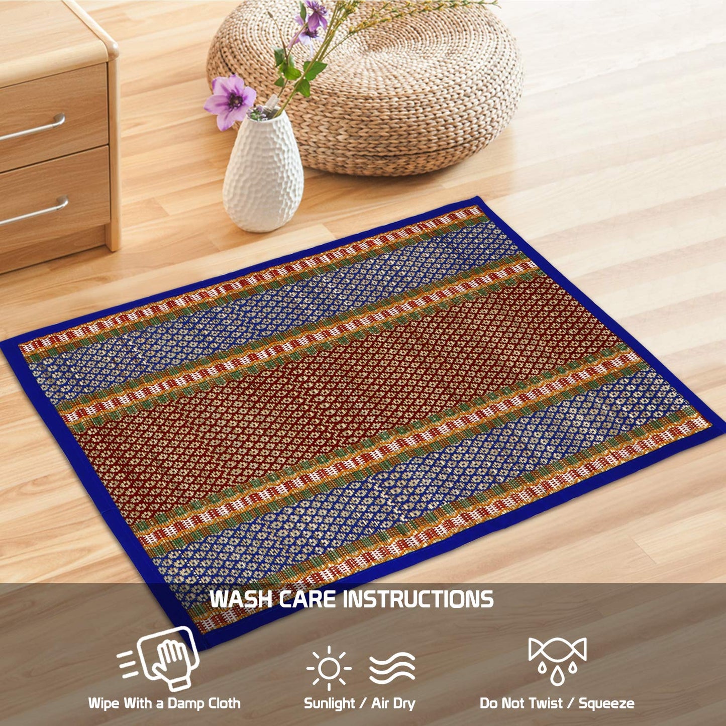 Natural River Grass Handcrafted Pooja Floor Mats/Meditation Prayer Mat/Sittting Mat/Aasan Mat Chatai for Pack of 2/4/6/8, Blue