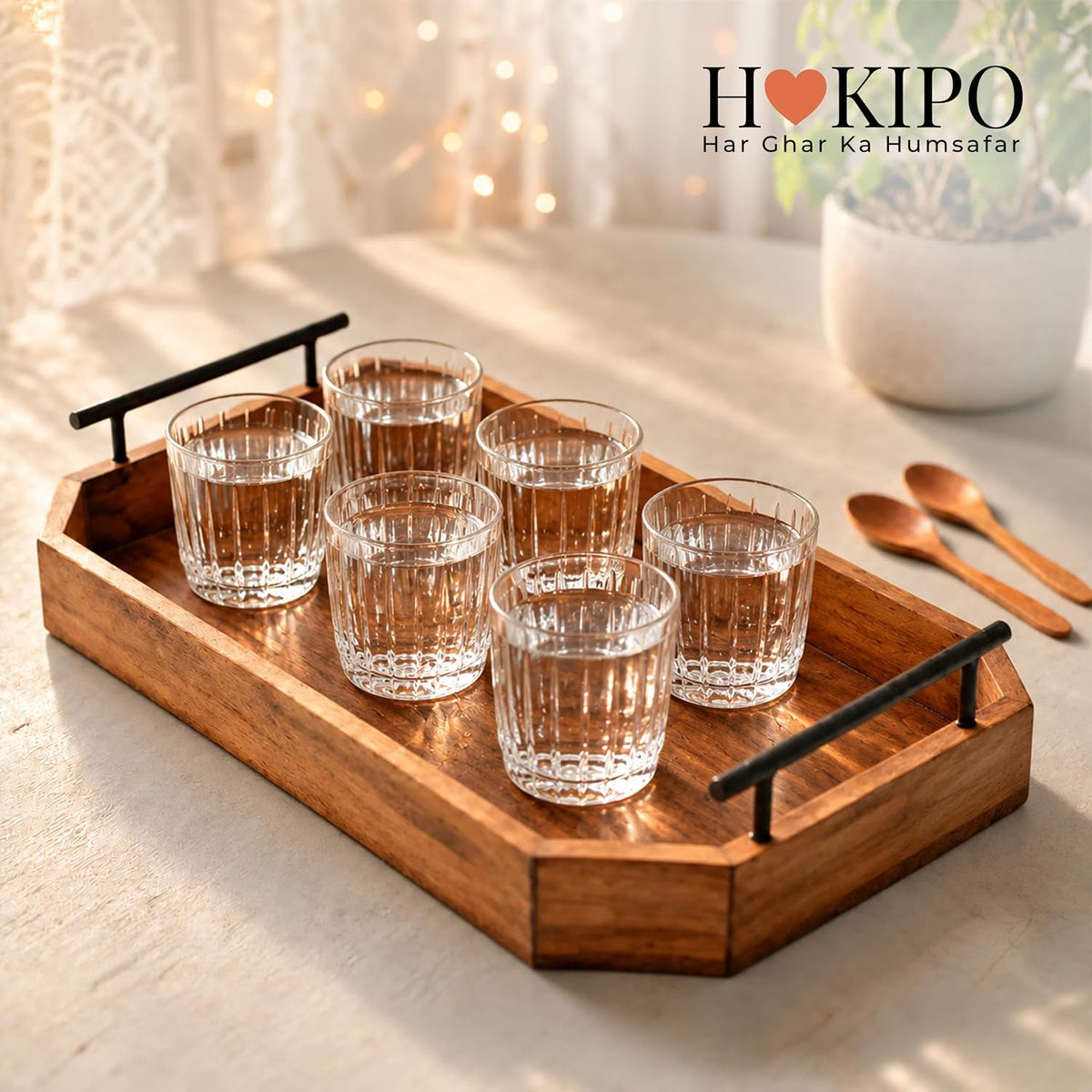 HOKIPO Arbor Teak Wood Serving Tray with Metal Handles, 42 x 27 cm - image 7