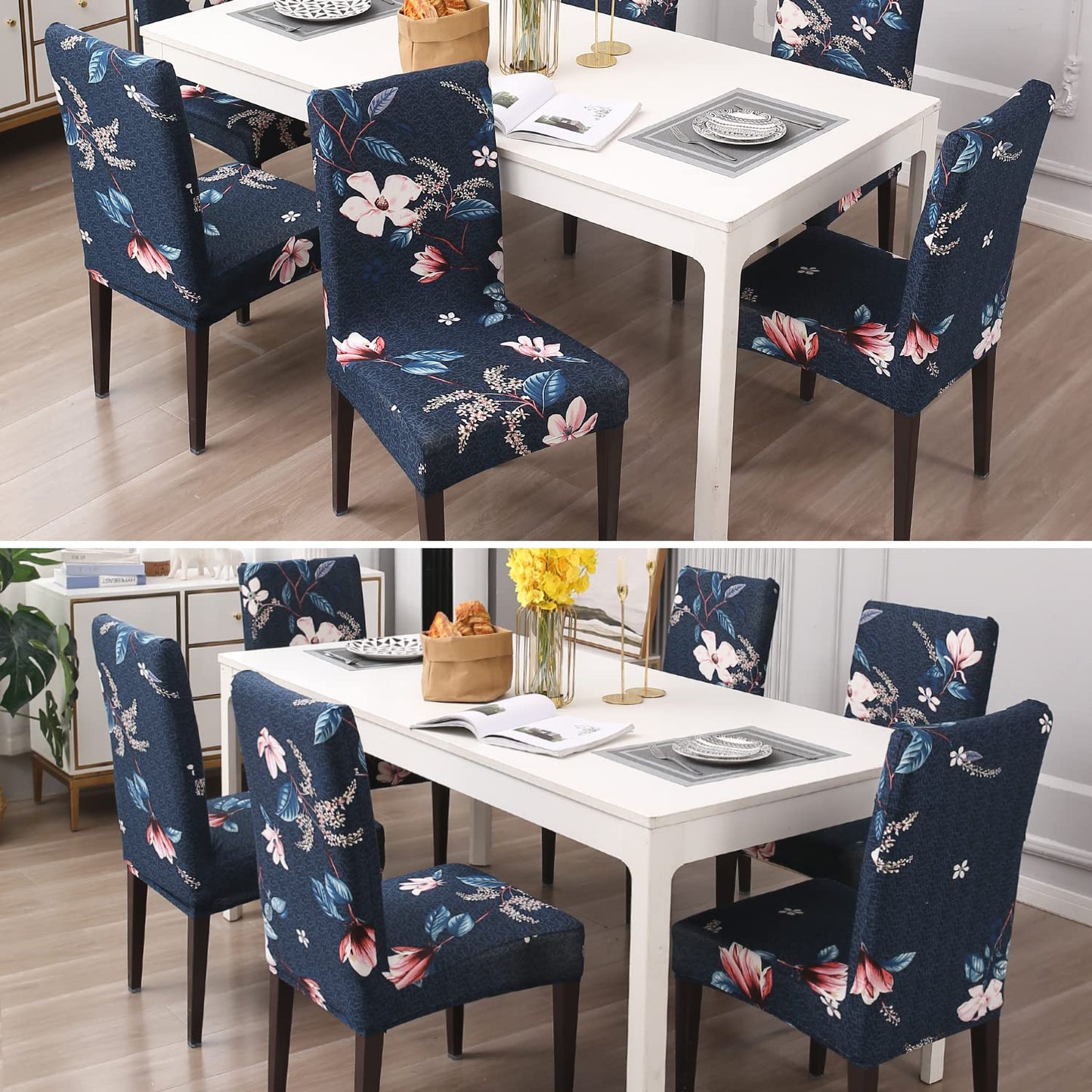 Elastic Stretchable Dining Chair Cover, Blue Mixed Flowers