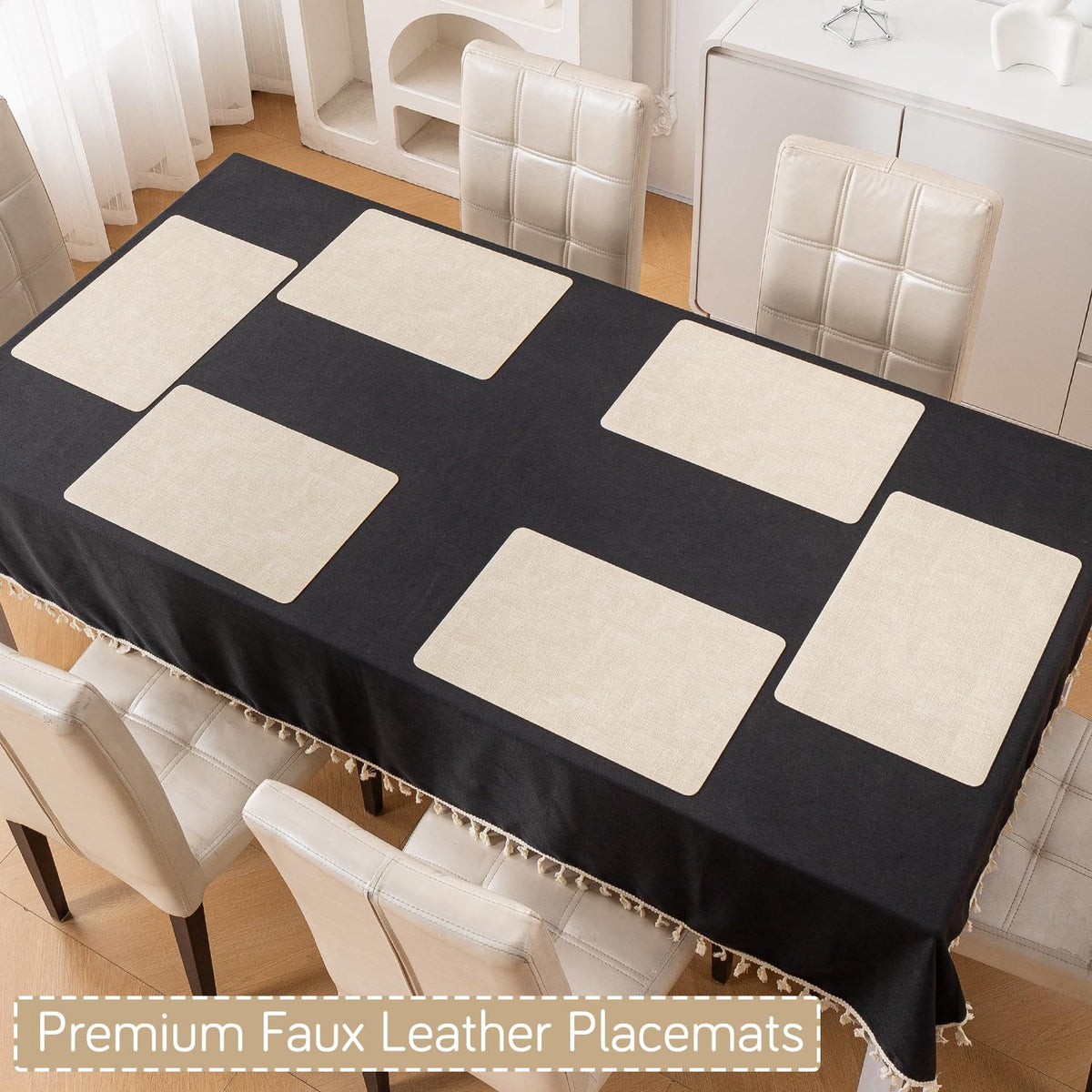 Modern Weaves Royal Luxe Faux Leather Mats for Dining Table - Vanilla Beige