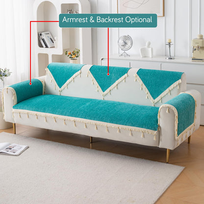 Serenity Tassel Chenille Sofa Cover with Tassel – Ocean Teal