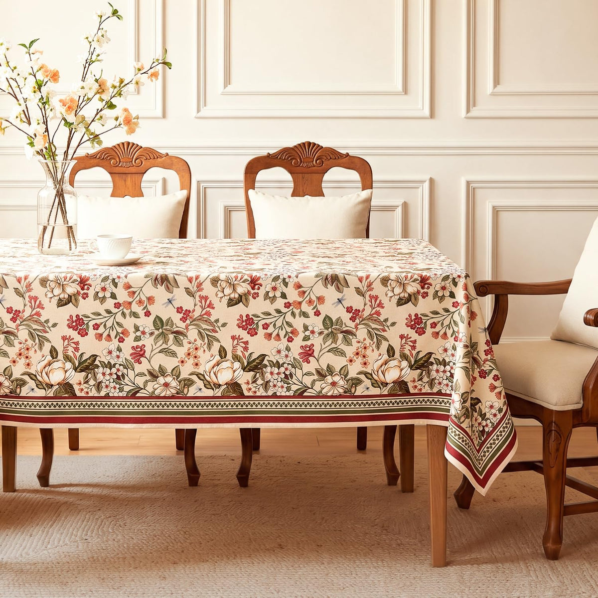 HOKIPO Autumn Floral 6 Seater Table Cloth, Beige - image 1