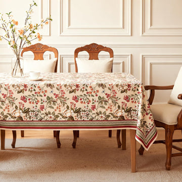 HOKIPO Autumn Floral 6 Seater Table Cloth, Beige - image 1