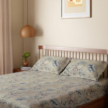 HOKIPO King Size Cotton Bedsheet, 2 Pillow Covers, Pastel Yellow & Blue - image 1