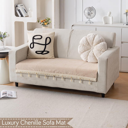 Serenity Tassel Chenille Sofa Cover with Tassel – Ivory Fringe