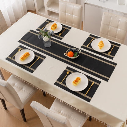 Chevron Stripes PVC Mats for Dining Table - Jet Black