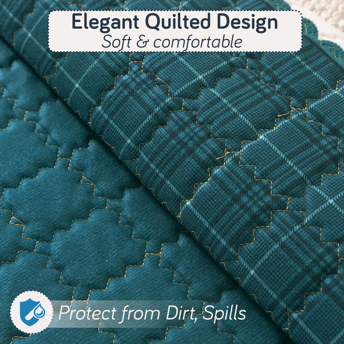 'Comfort Grid Series' Premium Quilted 5 (3+1+1) Seater Sofa Cover Set with Foam Filling | Peacock Blue