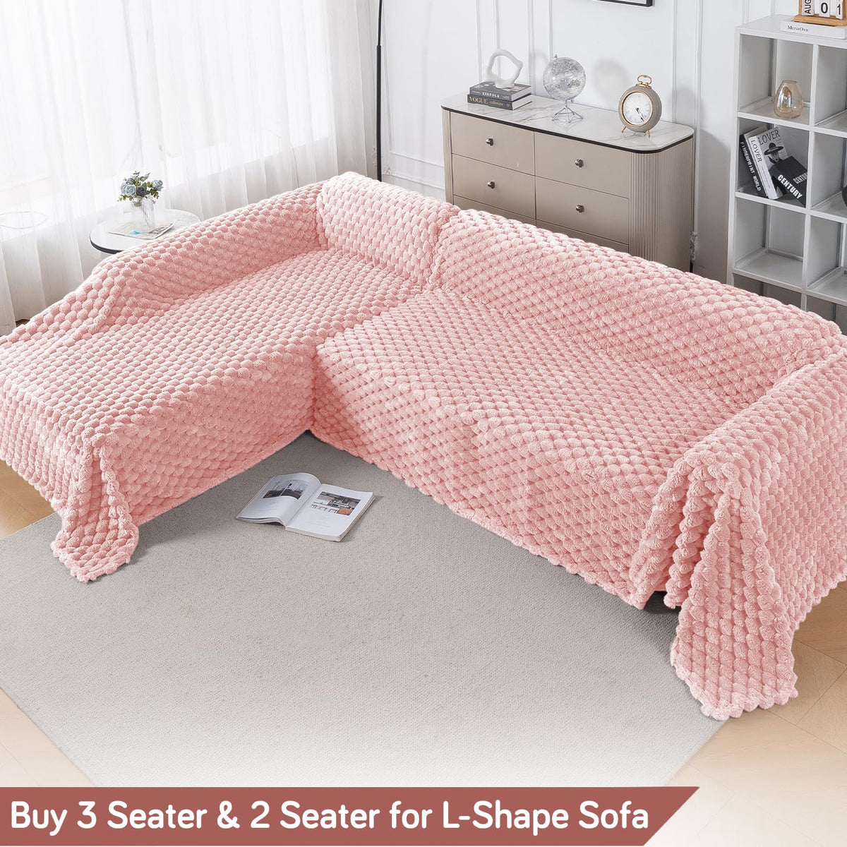 Luxury Rabbit Wool Plush Sofa Throw, Flamingo Pink