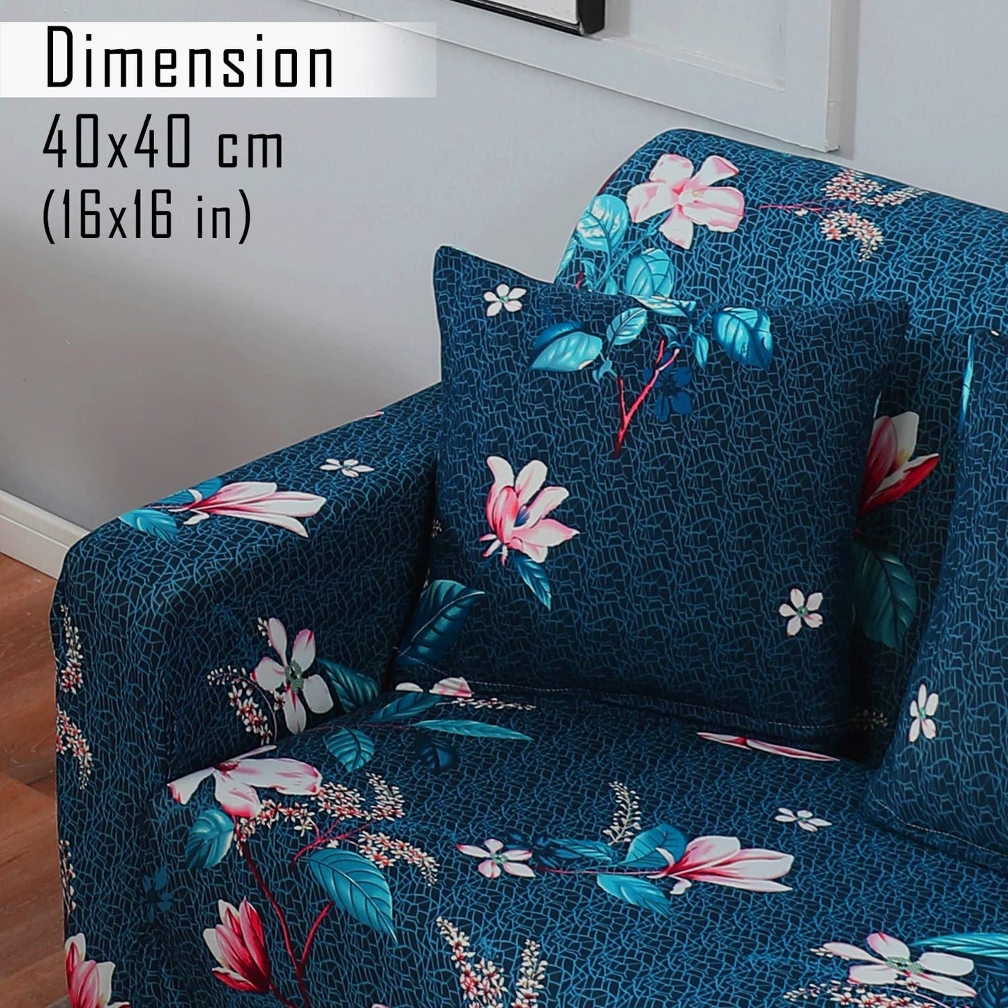 Elastic Stretchable Printed Sofa Cover and Cushion Cover, Blue Mixed Flowers