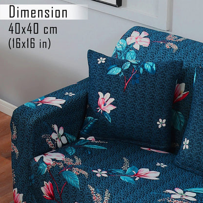 Elastic Stretchable Printed Sofa Cover and Cushion Cover, Blue Mixed Flowers