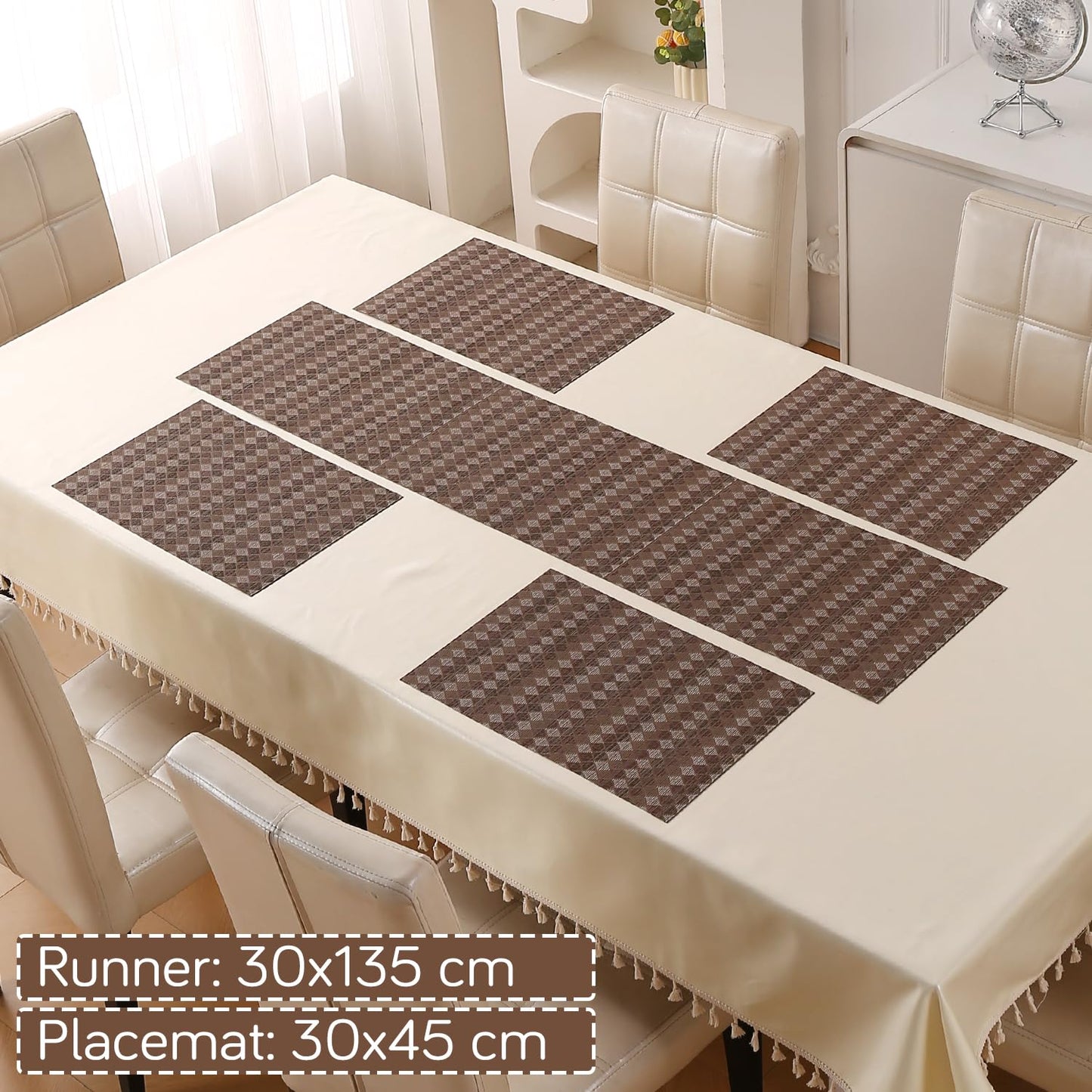 RhombusEcho Washable PVC Mats for Dining Table - Taupe Brown