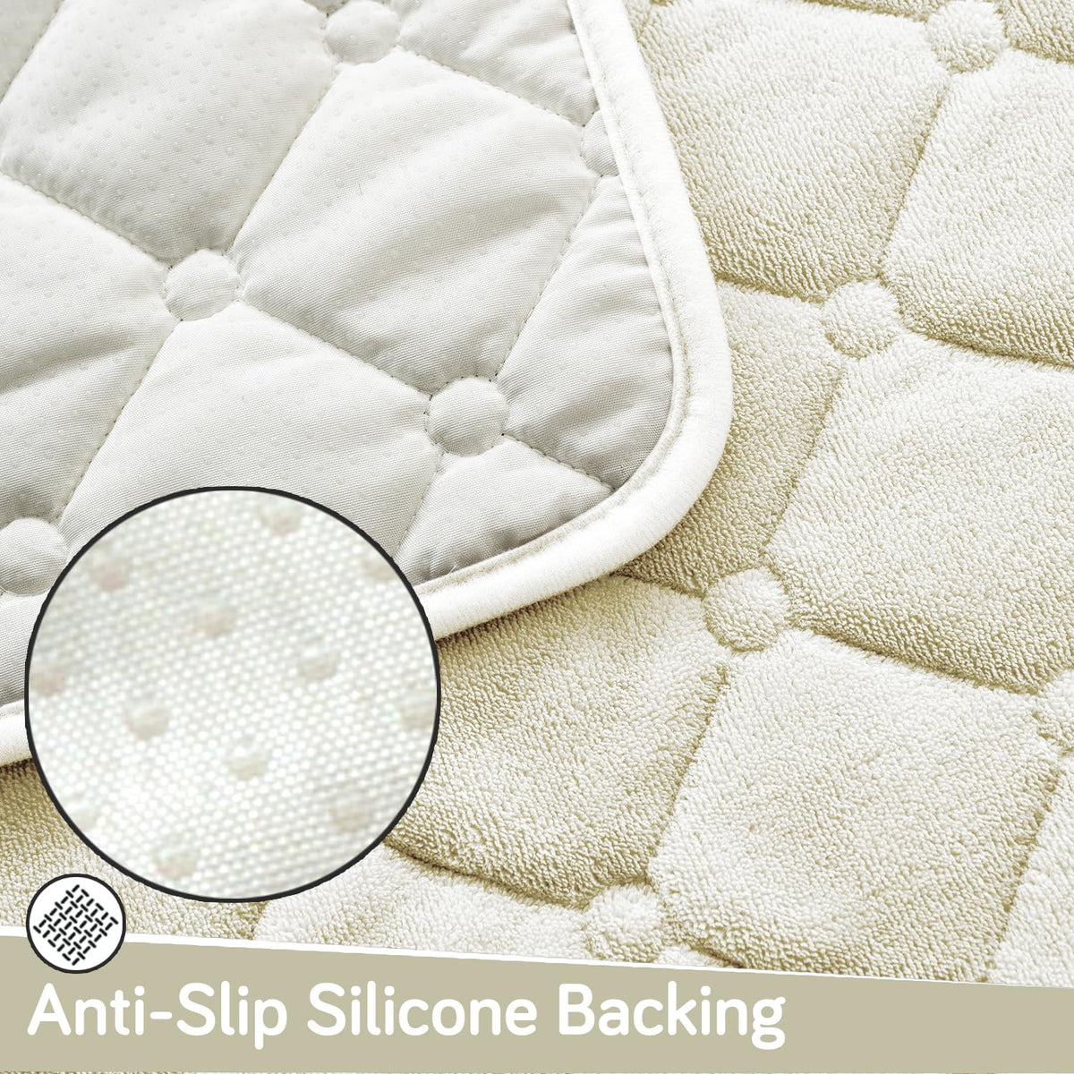 Diamond Tuft Quilted 5-Seater Sofa Mat (3+1+1), Anti-Slip, Ivory Cream