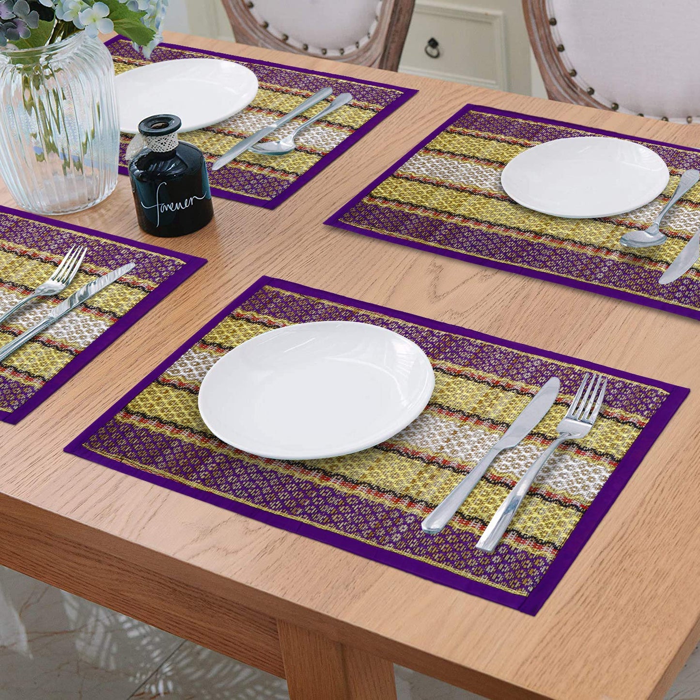 Handmade Madurkathi River Grass Dining Table Mats, Purple