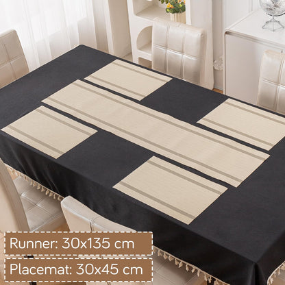 Chevron Stripes PVC Mats for Dining Table - Buttercream Beige