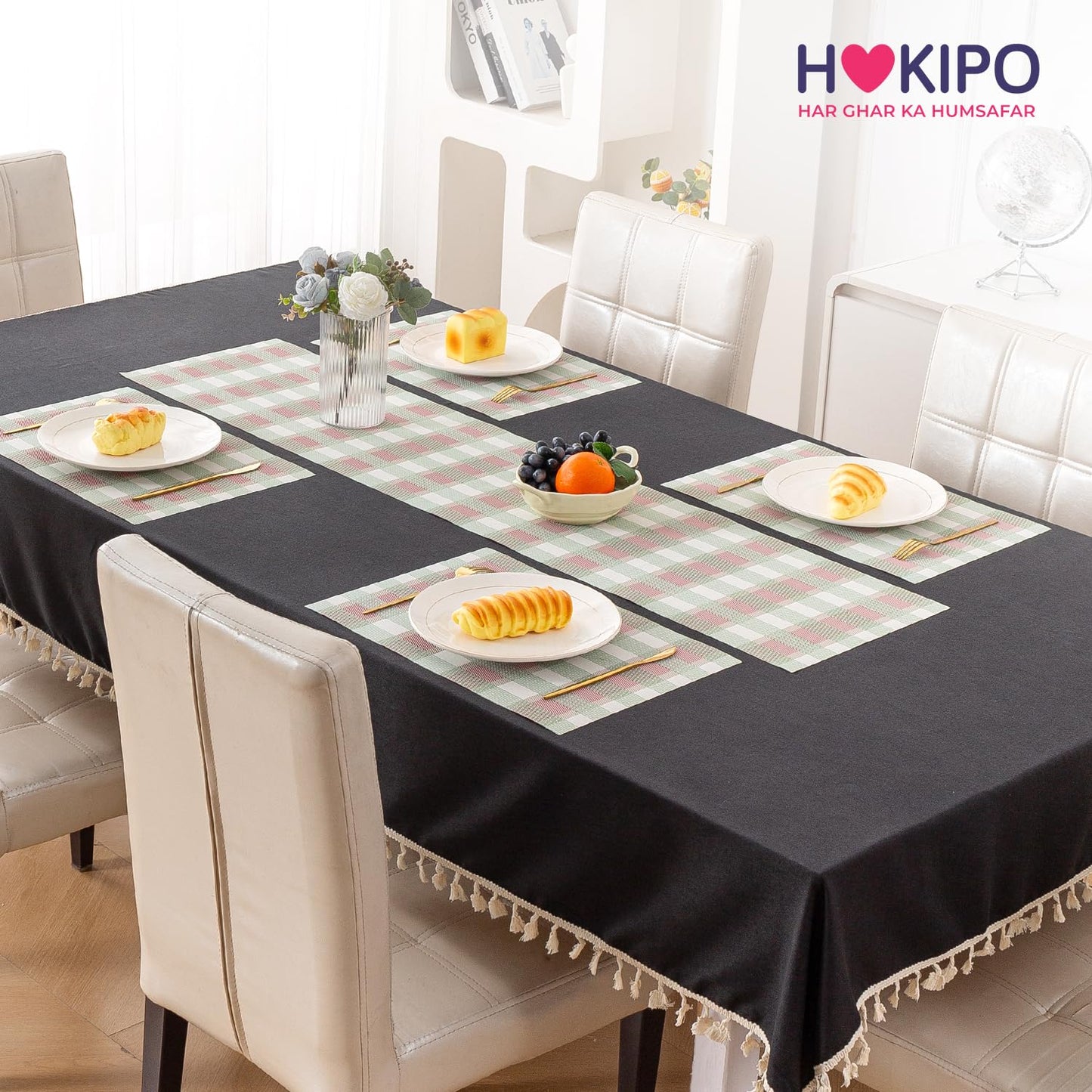 Classic Checks PVC Washable Mats for Dining Table - Mint Green