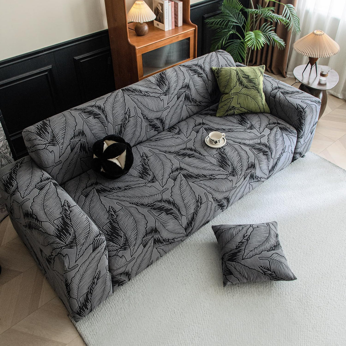 Buy shadow grey colour dual tone series knitting jacquard four seater sofa cover