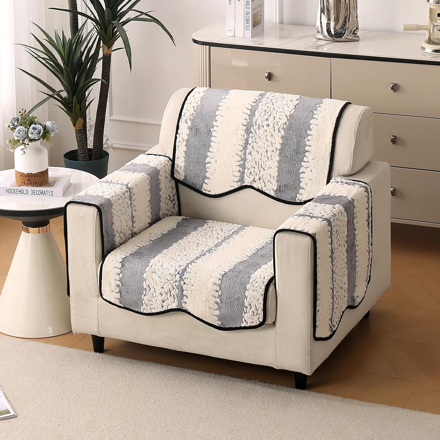 Luxury Sofa Cover Set | Seat, Back & Arm Covers | Anti-Slip Wavy Mat – Pewter Grey