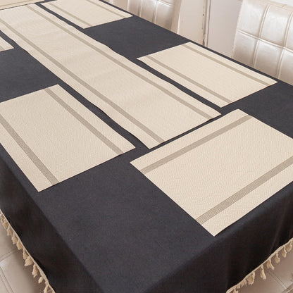 Chevron Stripes PVC Mats for Dining Table - Buttercream Beige