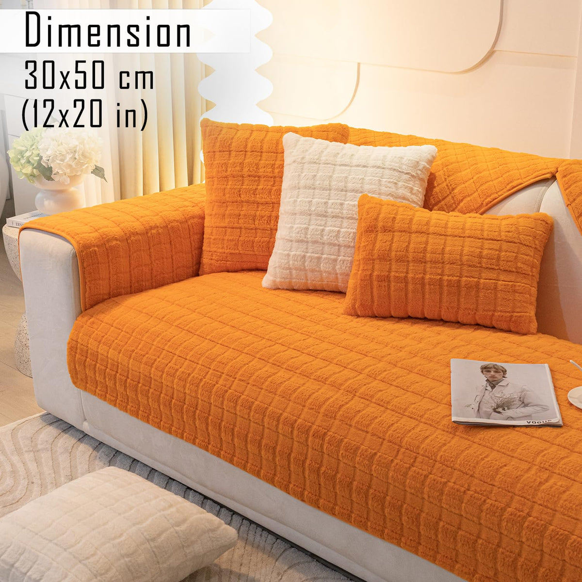 Buy Orange colour Zippered Plush Sofa Pillow Covers