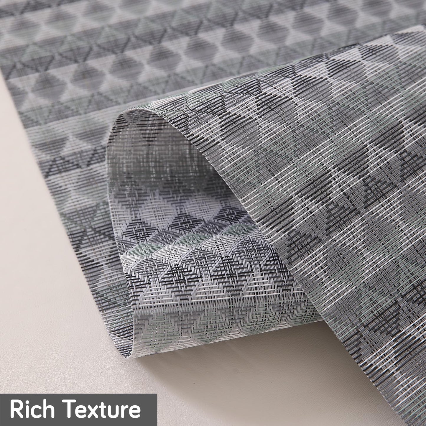 HOKIPO PVC Dining Table Mats and Runner Set of 4/6, Cool Grey Rhombus