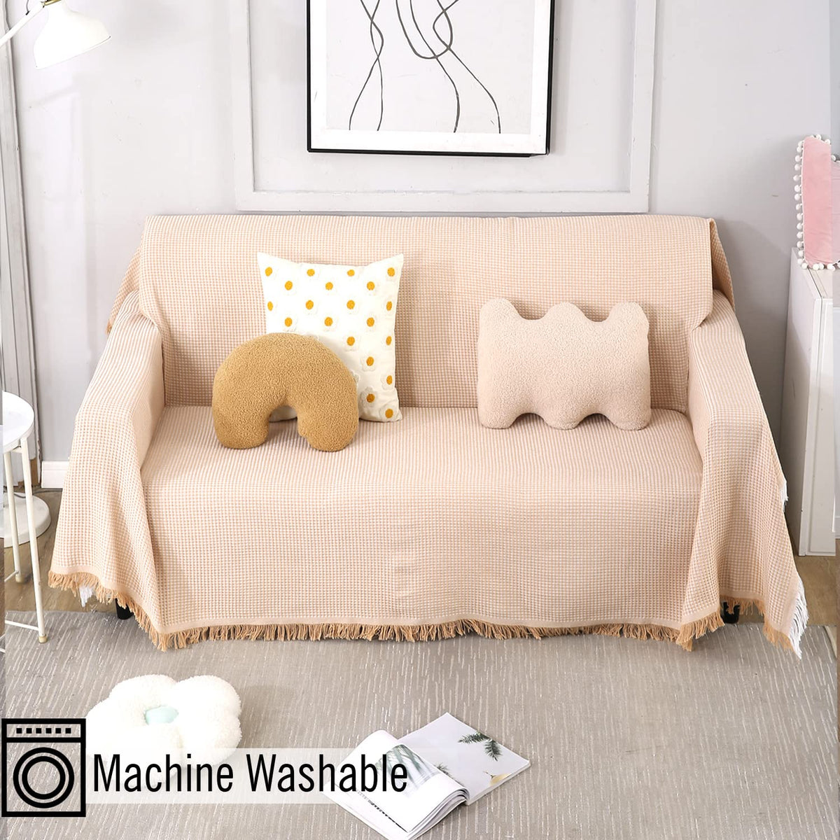 peach polycotton sofa throw cover is machine washable, available for 1, 2, 3 seater sofas
