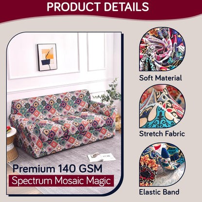 Printed Stretchable Sofa Slipcover with 1/2/3 Pc Separate Seat Cushion Cover for each 1/2/3 Seater, Spectrum Mosaic Magic