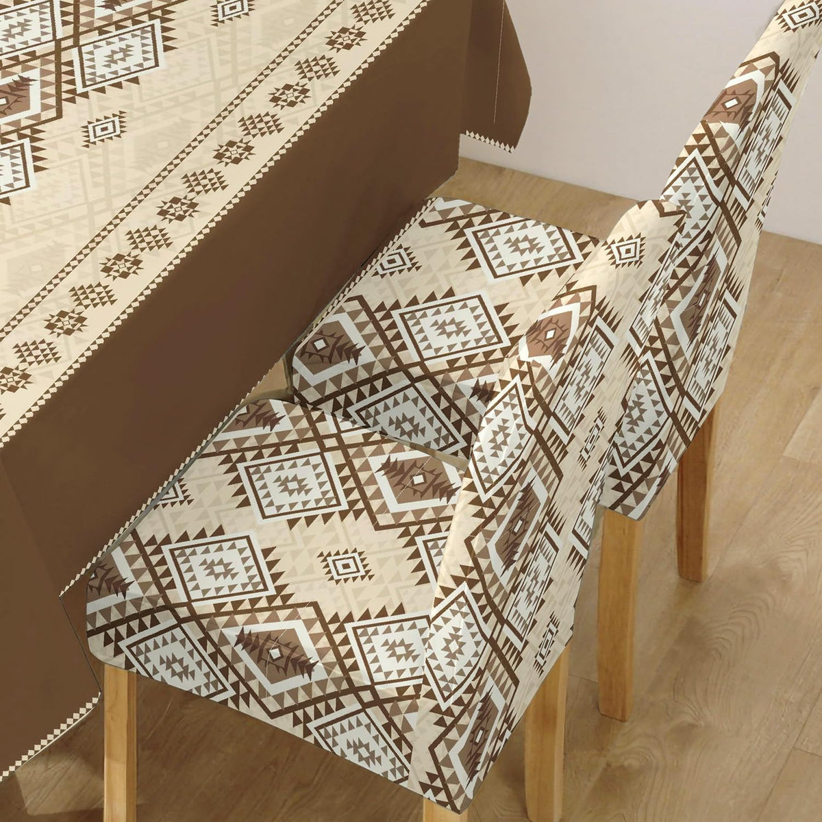 Polyester Dining Chair Covers Set of 4/6 with Matching Tablecloth, Rhombus Moss Brown