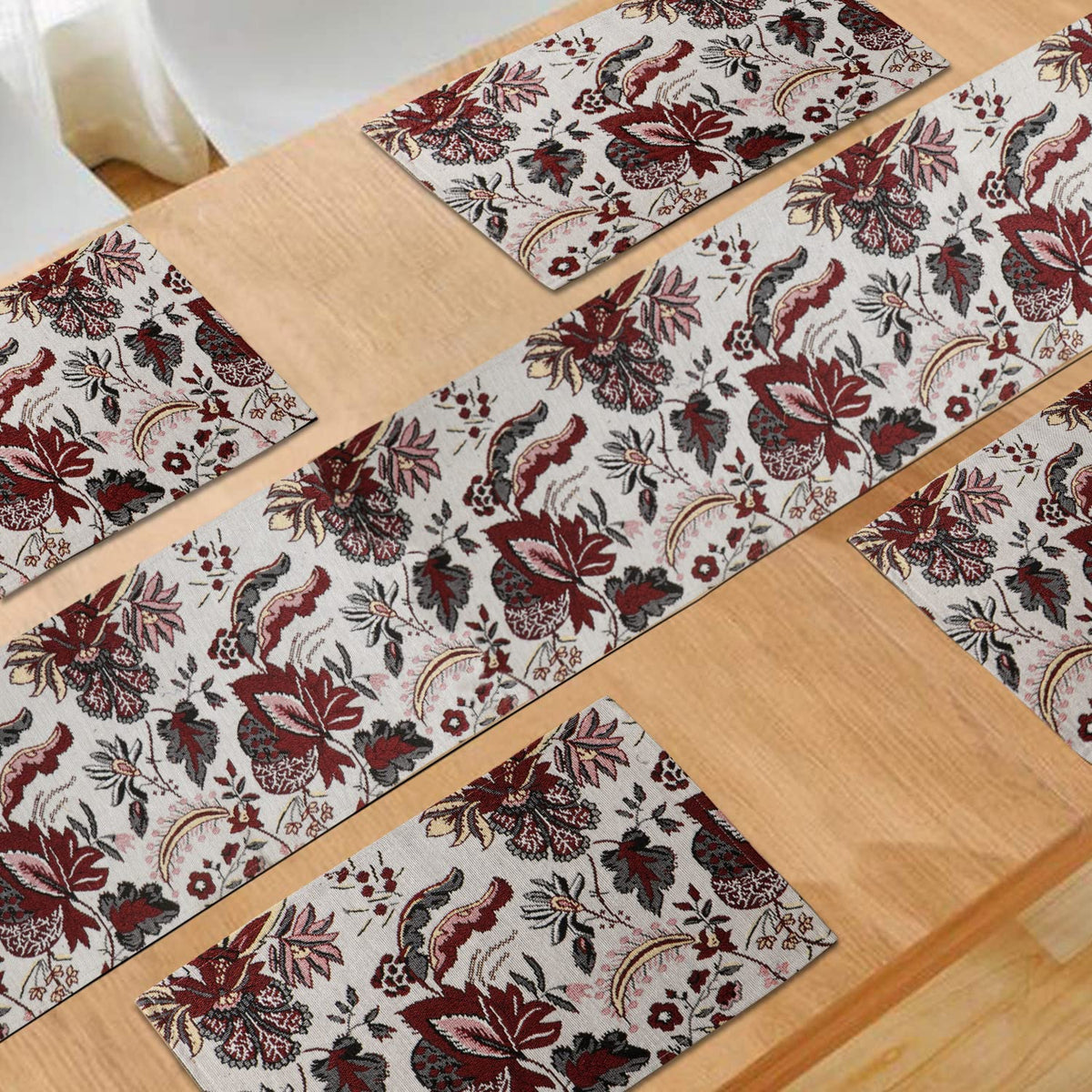 Cotton Jacquard Dining Table Mats, White Spring Flower