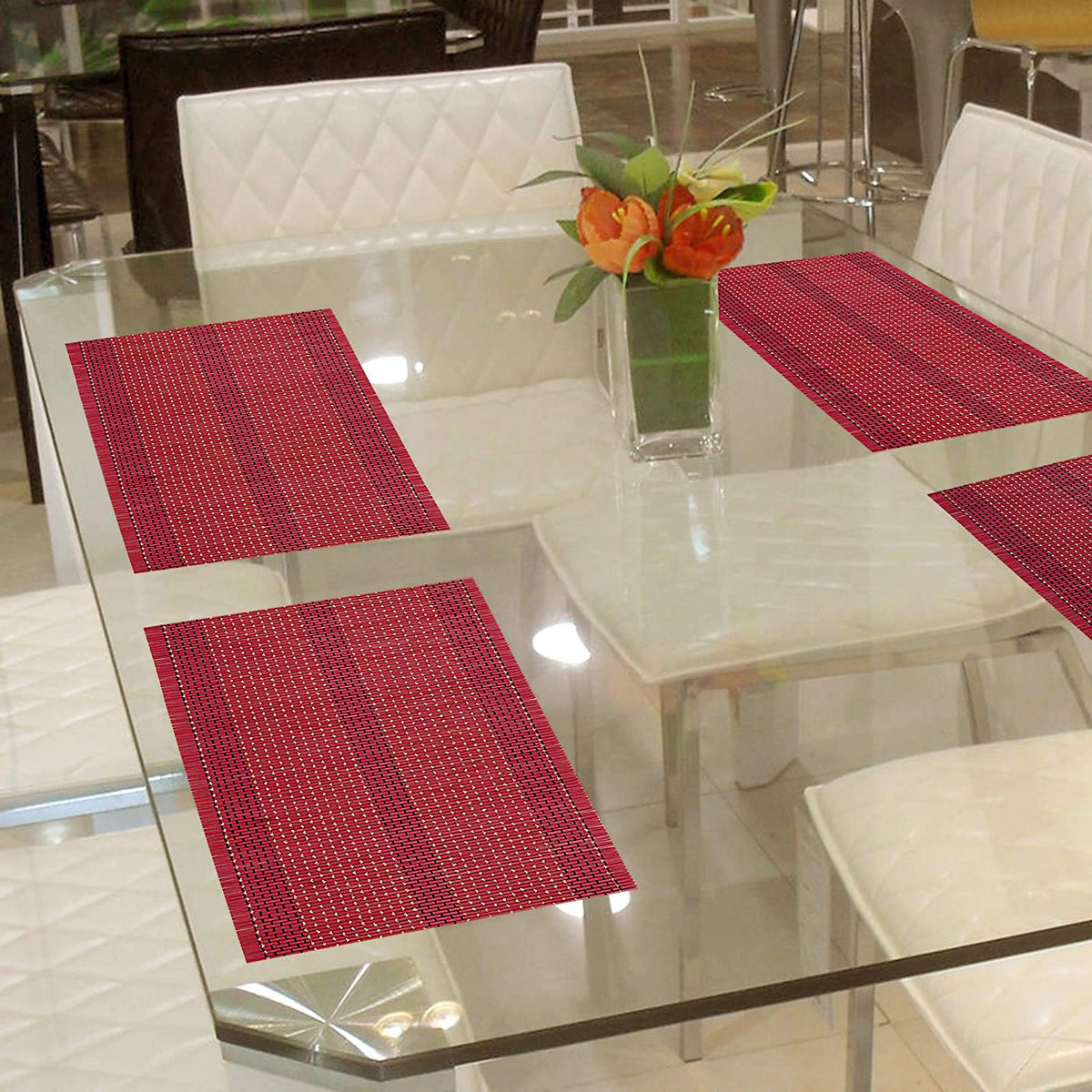 Buy raspberry red colour premium heat resistant bamboo table mat | Hokipo