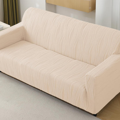 200gsm Knitting Jacquard Sofa Cover 1/2/3/4 Seater Fully Covered, Skimmed Cream