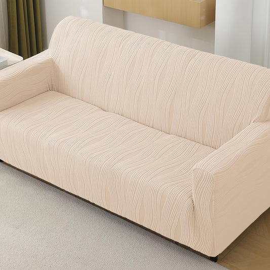Nestiva Series 200gsm Knitting Jacquard Sofa Cover 1/2/3/4 Seater Fully Covered, Skimmed Cream
