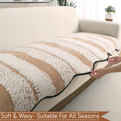 Luxury Wavy Mat with Anti Slip Backing  L Shape Sofa Cover Seat Mat - Desert Brown
