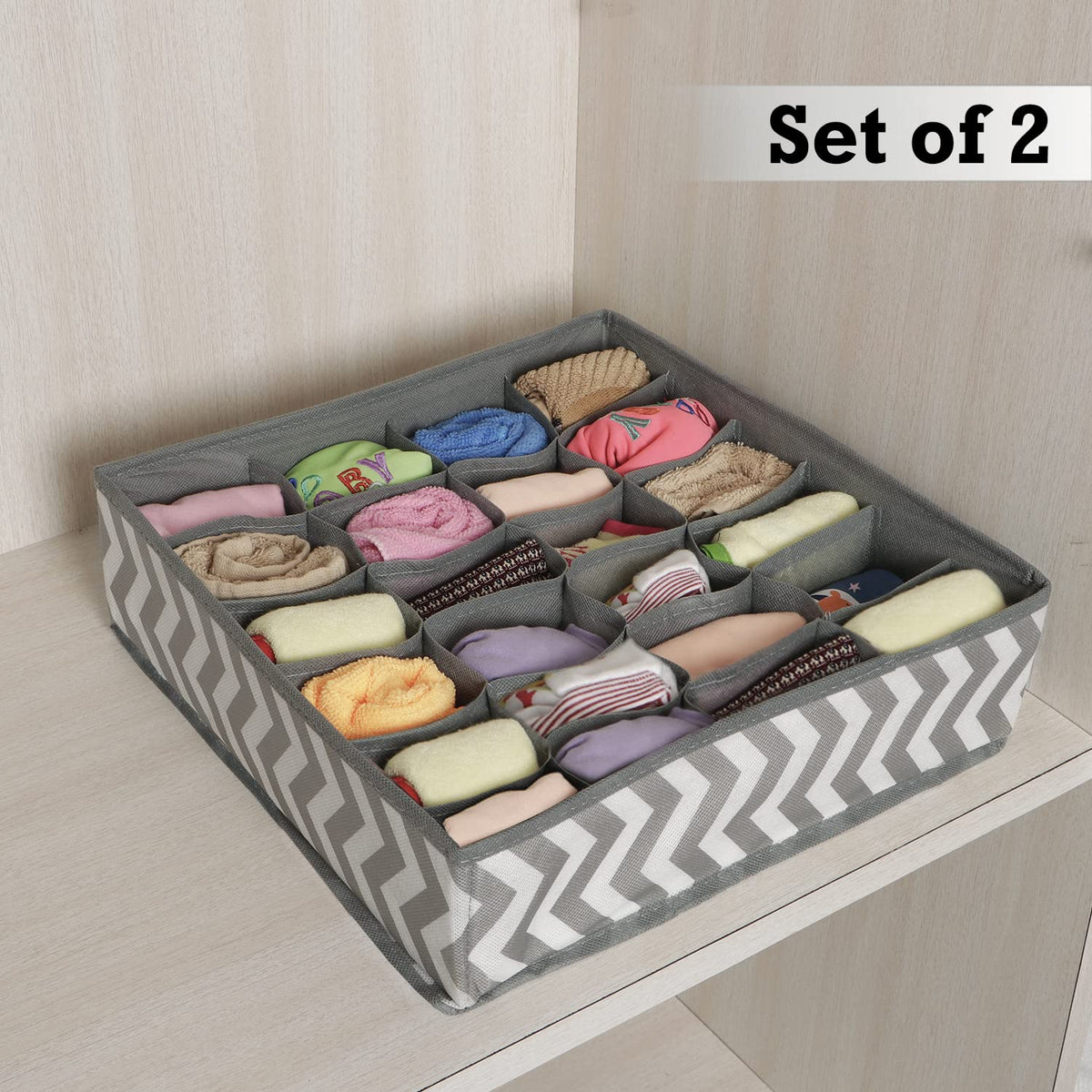 Undergarment Organizer Storage Box For Drawers Bra Panty Socks Tie Lingerie Wardrobe, 24 Grid*2 (Non-Woven Fabric, Drawer Organizers, Grey)
