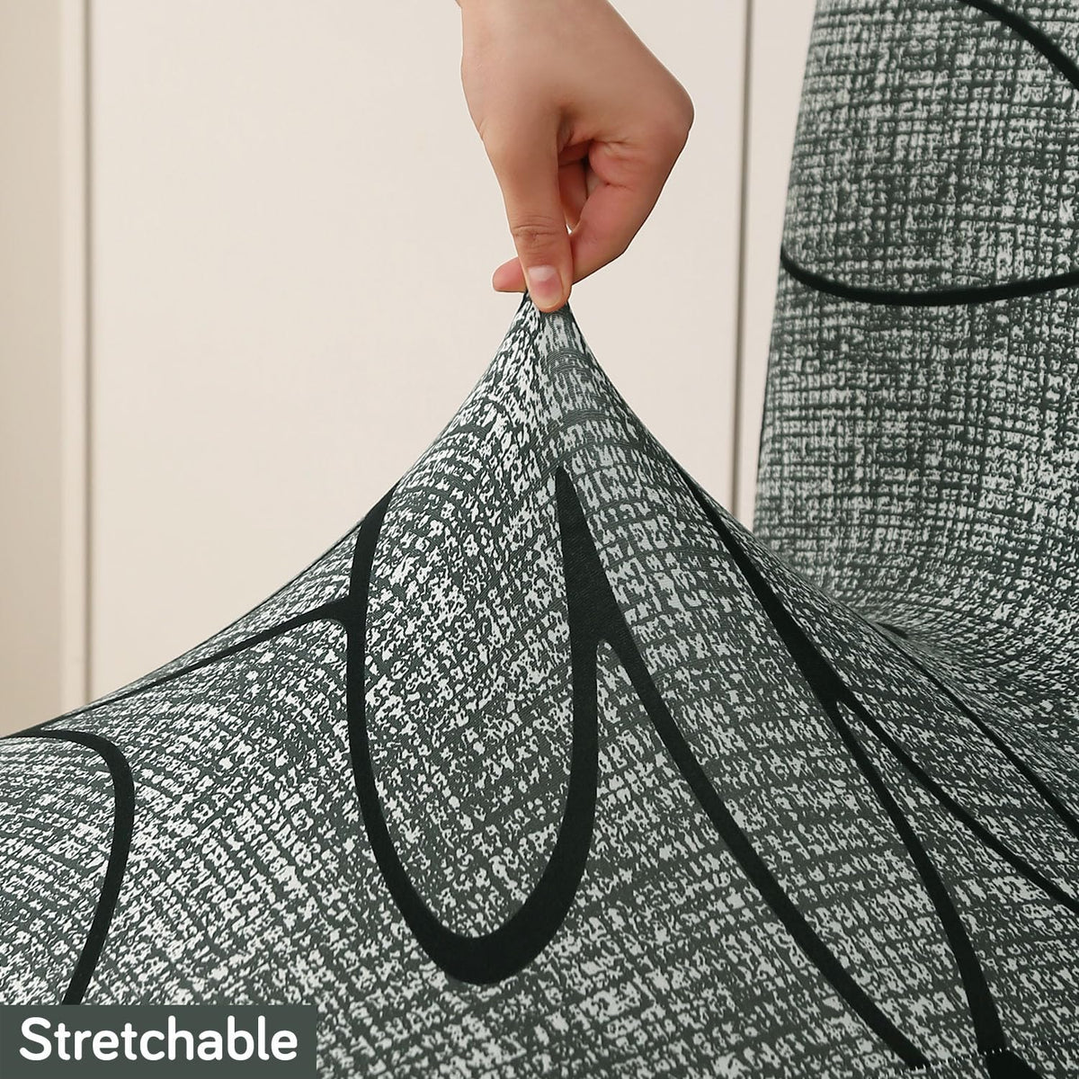 Elastic Dining Chair Covers with Matching Tablecloth, Intense Grey Abstract Floral