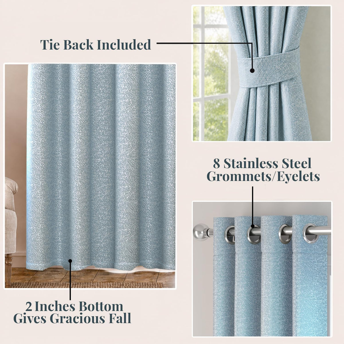 HOKIPO Eden Eyelet Curtains, 7 Feet Long - Steel Blue - image 4