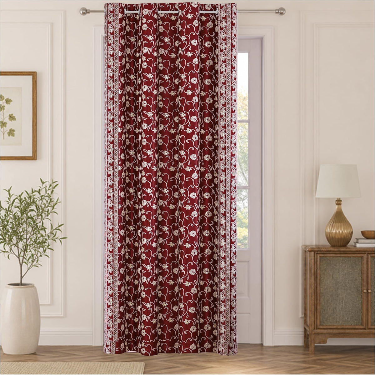 HOKIPO Shahi Bagh Eyelet Curtains, 7 Feet Long - Maroon - image 2