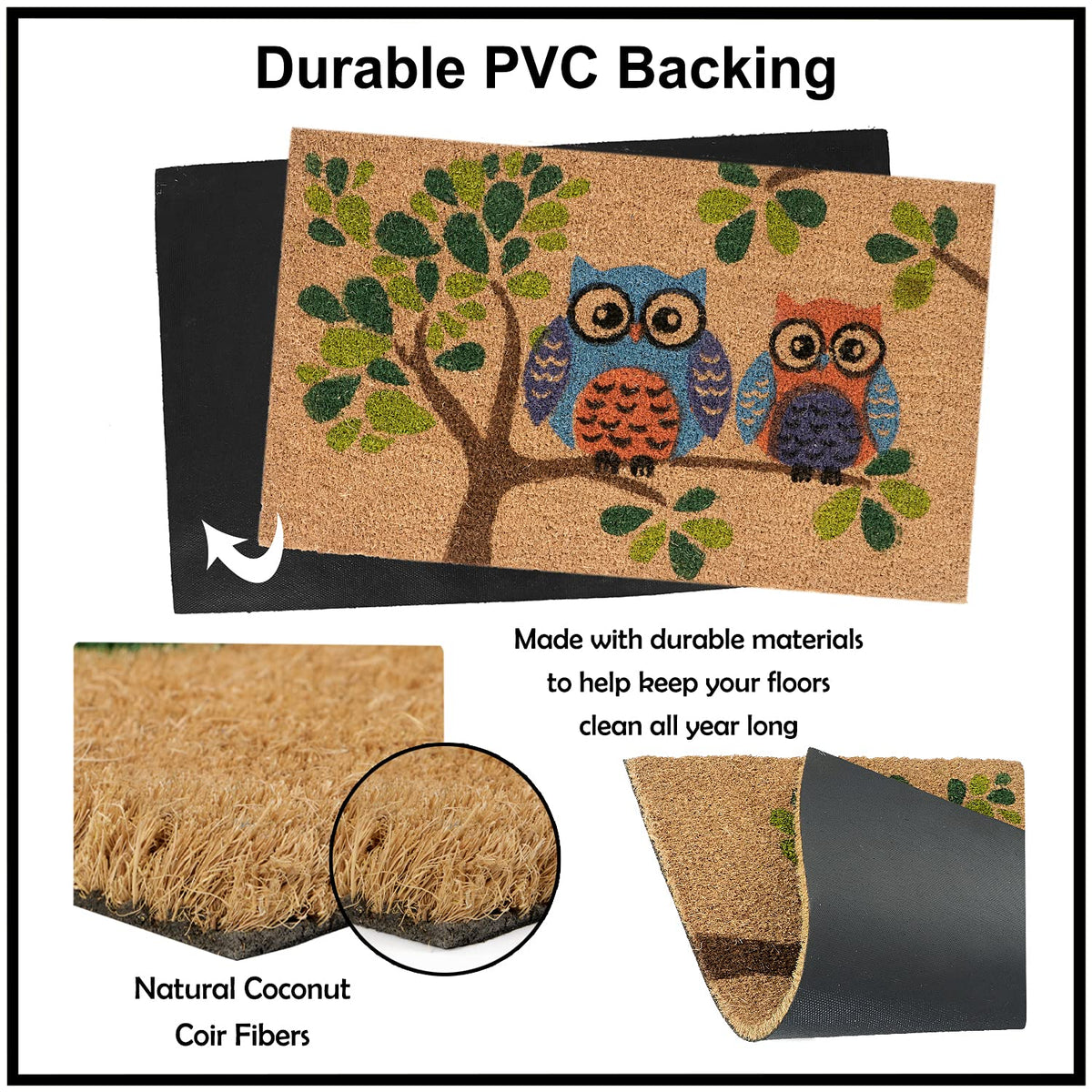 Large 45x75 Natural Coconut Coir Inside Outside Mats for Entrance Main Door Mat, Multicolor