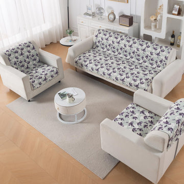 Quilted Sofa Cover 5-Seater Sofa Cover (3+1+1), Tassel Twigs | Lavender Vine