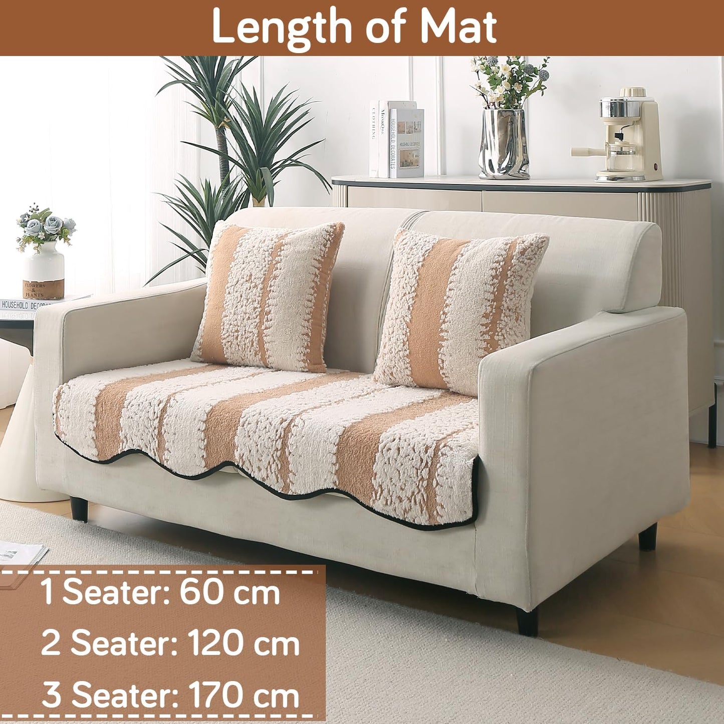 Luxury Wavy Anti Slip Plush Sofa Cover Mat, Desert Brown