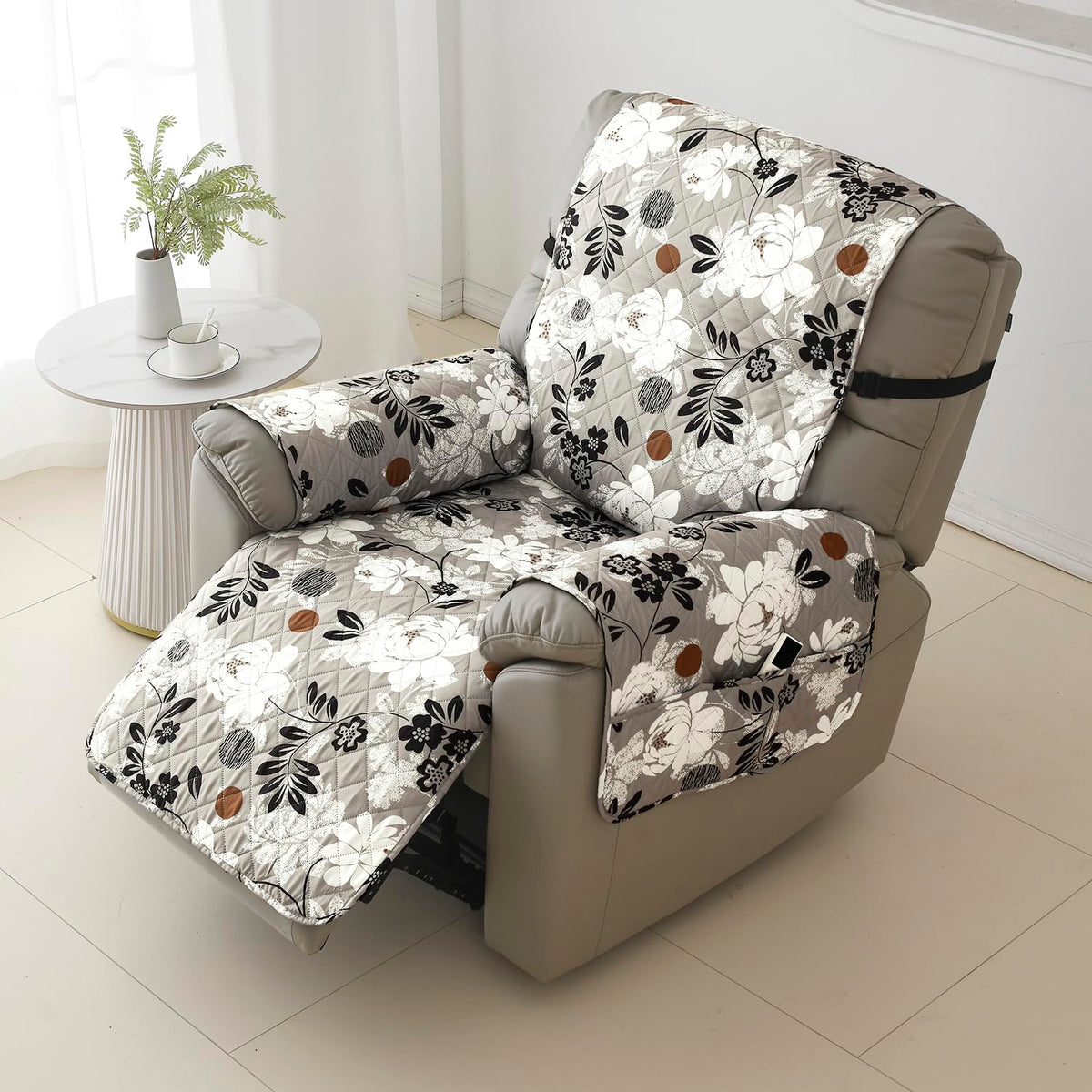 Water Repellent & Waterproof Quilted Recliner Sofa Cover for Small / Large - Feather Brown Floral