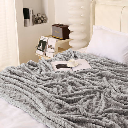 220 GSM Flannel AC Throw Blanket Double Bed Queen, 200x230 cm / 6.5x7.5 feet, Light Grey