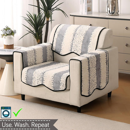 Luxury Wavy Anti Slip Plush Sofa Cover Mat, Pewter Grey