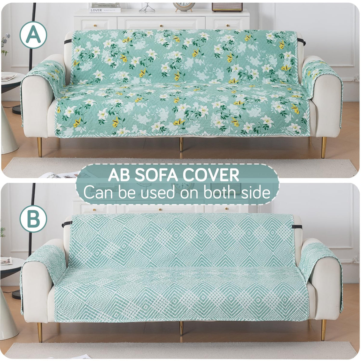 Easy Drape Reversible Quilted 5-Seater Sofa Cover (3+1+1), Fresh Meadow
